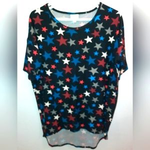 Lularoe XS fits a large short sleeve red,white & blue patriotic high/low top EUC